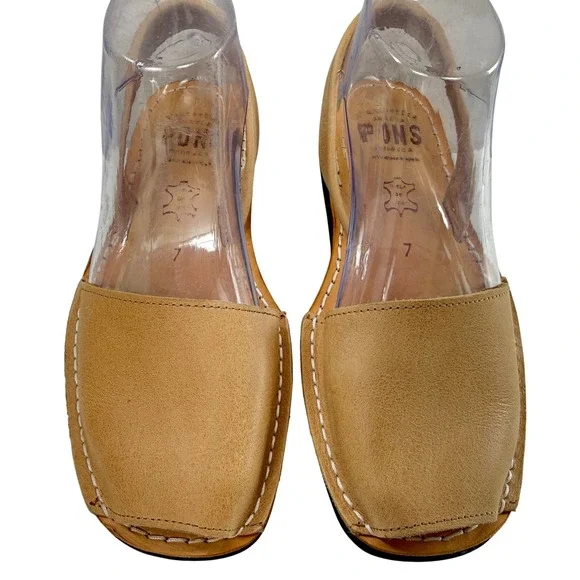 Pons Avarca Women Tan Leather Slingback Wedge Sandals Size 7 Comfort Spain - Picture 2 of 9